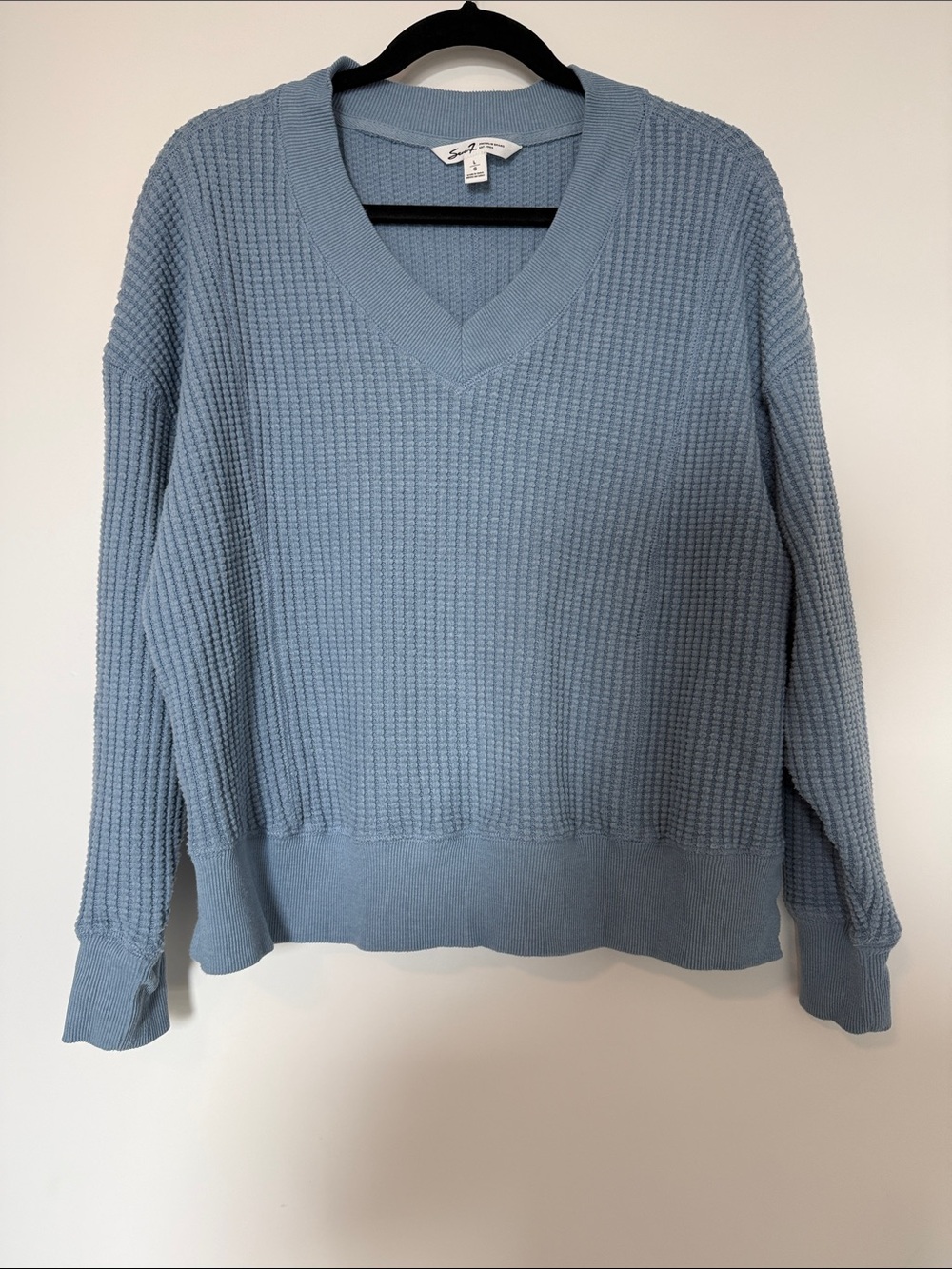 Seven7 Light Blue Waffle V-Neck Sweater